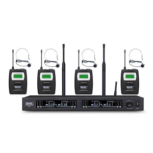 A500B8M07 UHF fully Intelligent lavalier wireless microphone system(one receiver for four mics plus four waist pack transmitters)