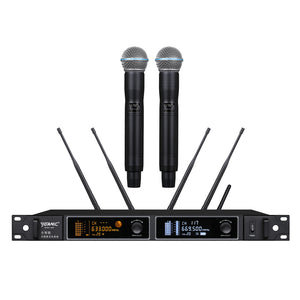 A600H32 UHF fully Intelligent handheld wireless microphone system for stage performance(true diversity system, one receiver for two metal mics)