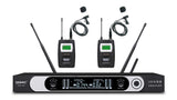 A320B8AM05 UHF fully Intelligent lavalier wireless microphone system(one receiver for two mics plus two waist pack transmitters)