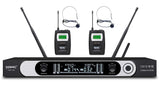 A320B8AM07 UHF fully Intelligent headworn wireless microphone system(one receiver for two mics plus two waist pack transmitters)